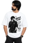 Worrier Oversized T-Shirt - Warrior Mindset Graphic A bold oversized white T-shirt featuring a gritty, hand-sketched warrior illustration with “WORRIER” typography, Japanese-inspired calligraphy, ink textures, and motivational statements. Designed for those who turn their worries into action and choose to keep moving forward.
